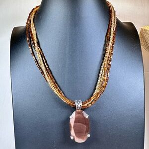 Premier Designs multi strand glass seed bead with brown glass pendant